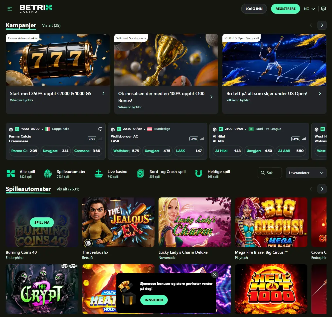 Betrix Casino forside